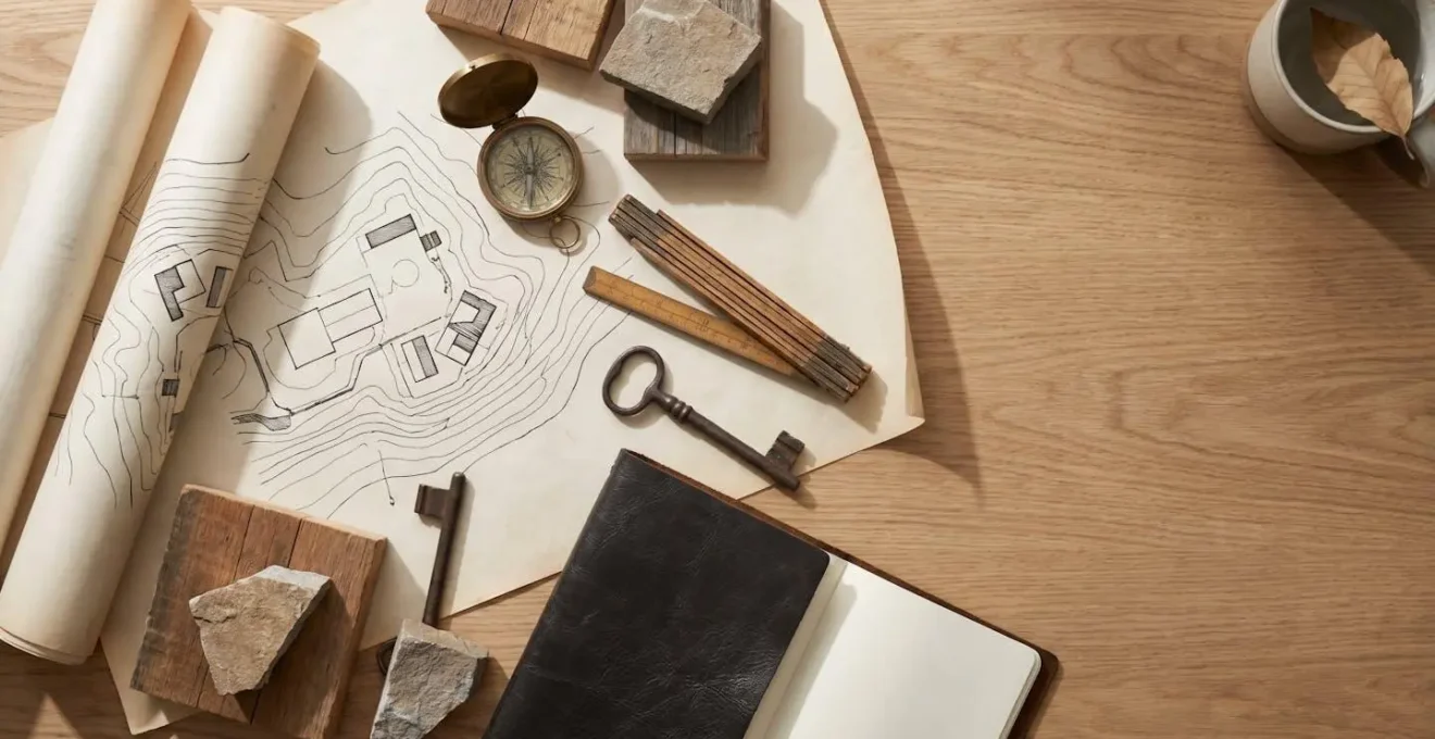 Architectural site plan with planning documents symbolizing land value increase through planning entitlements