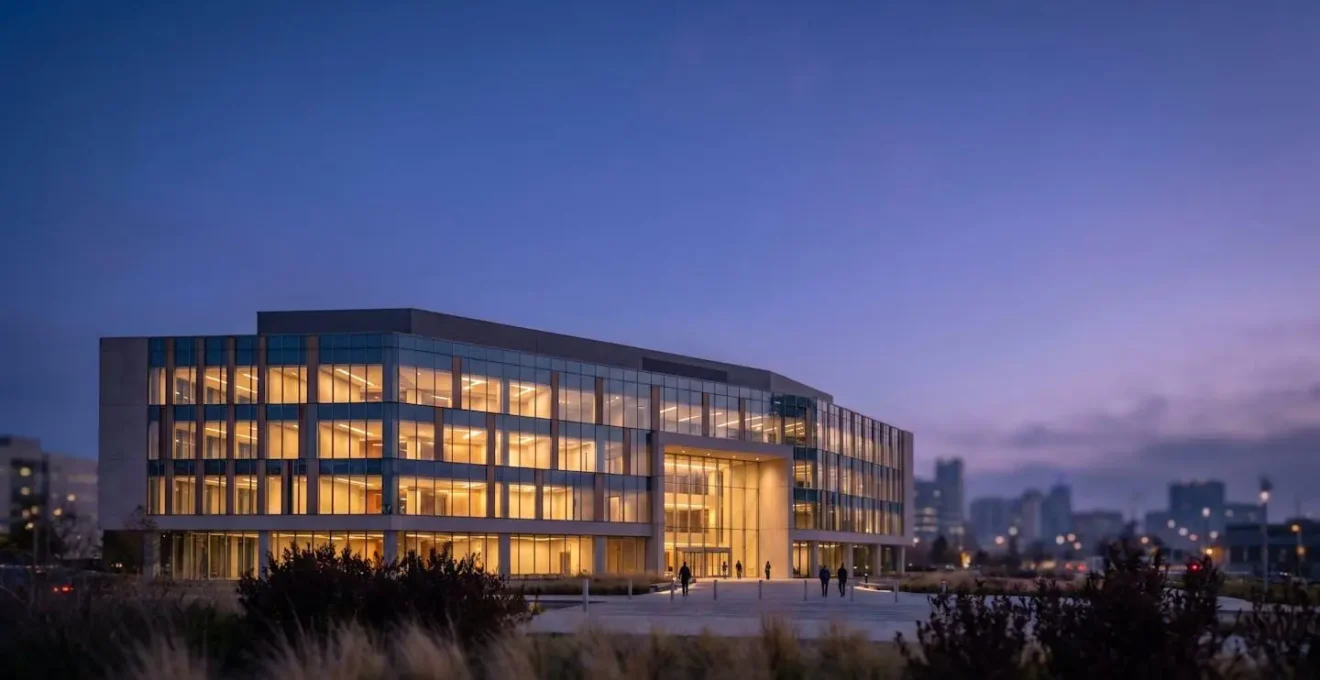 Commercial office building management professional analyzing operational efficiency strategies in modern workspace environment