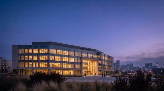 Commercial office building management professional analyzing operational efficiency strategies in modern workspace environment