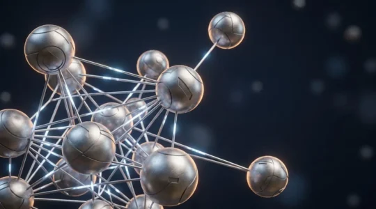 Abstract visualization of decentralized network architecture with distributed nodes ensuring financial system resilience