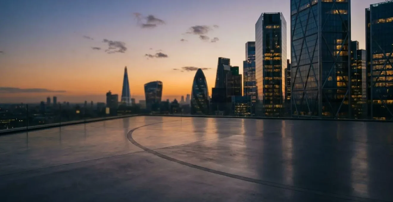 Professional investment analysis scene with sustainable technology evaluation focus in modern UK financial setting